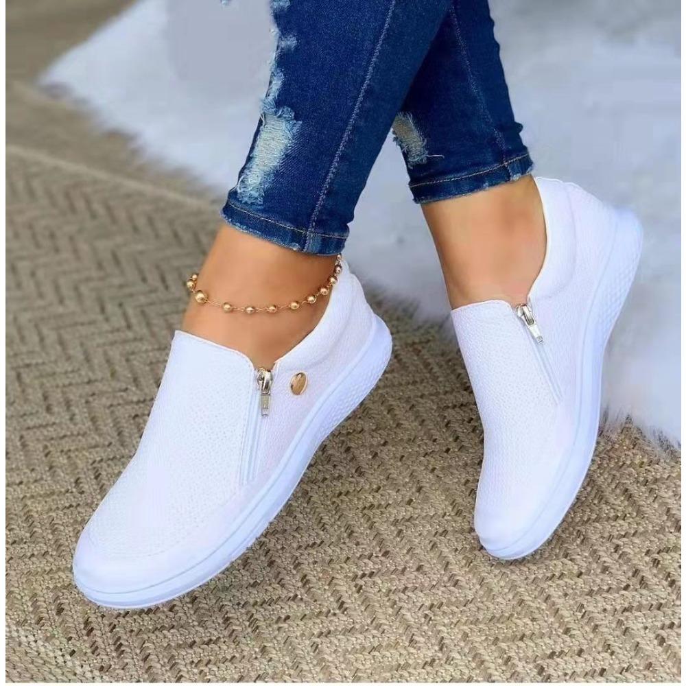 

Женские повседневные модные кроссовки большого размера на молнии, слипоны, плоская подошва, удобная обувь 43 белый
