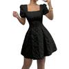 Women's Fashionable Color Square Neck Bubble Short Sleeved Dress With Temperament