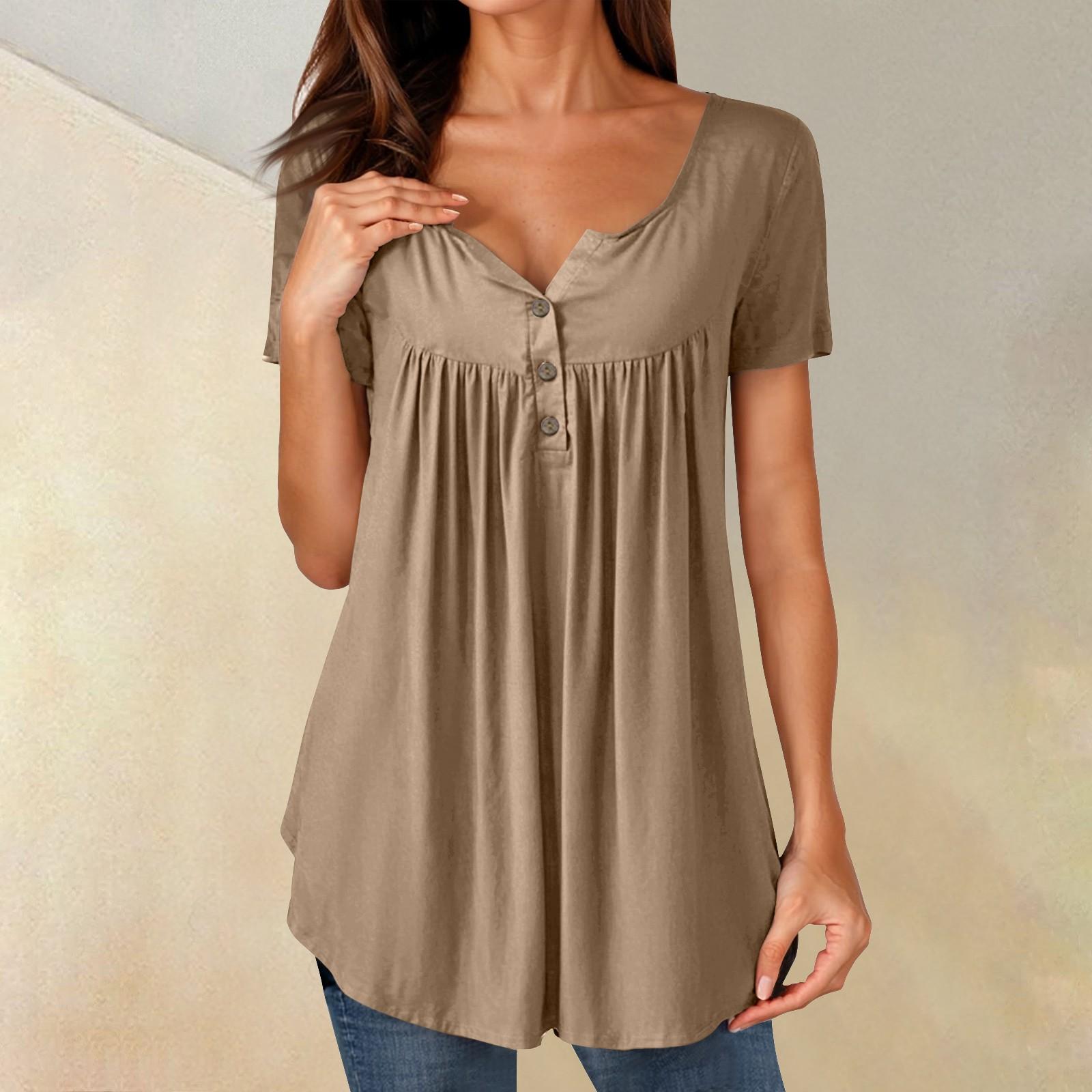 

Женские туники, топы, нарядные, повседневные, летние, рубашки с коротким рукавом, свободный крой, плиссированный топ в стиле бохо XXXXL кофейный