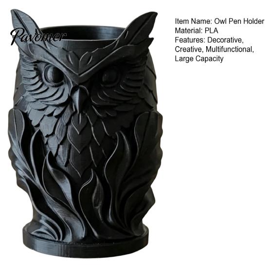 Durable Pla Stationery Holder 3D Printed Owl Pen Holder, Creative Desk Organizer for Office Stationery, Vintage Style Stand Retro Relief Animal
