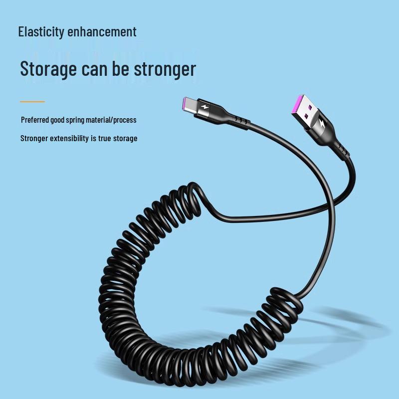120W Dual Type-C Spring Retractable Data Cable for Fast Charging, Compatible with Apple, Huawei, and Honor