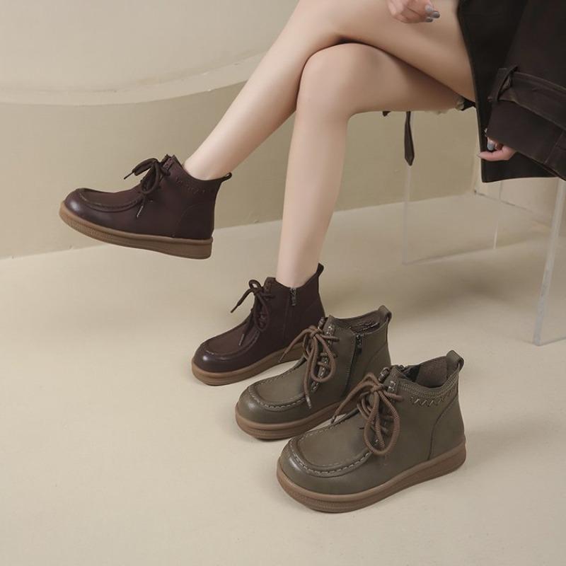 New Lace-up Boots, Women's Soft Leather Ankle Boots, Retro Boots, Women's Shoes