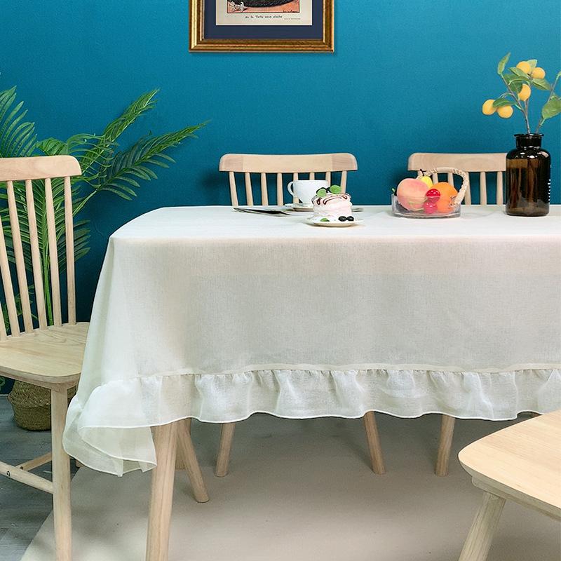 Vintage French Embroidered Lace Tablecloth - White, Nordic-Inspired Polyester Dust Cover for TV Stand, Wine Cabinet & Shoe Rack