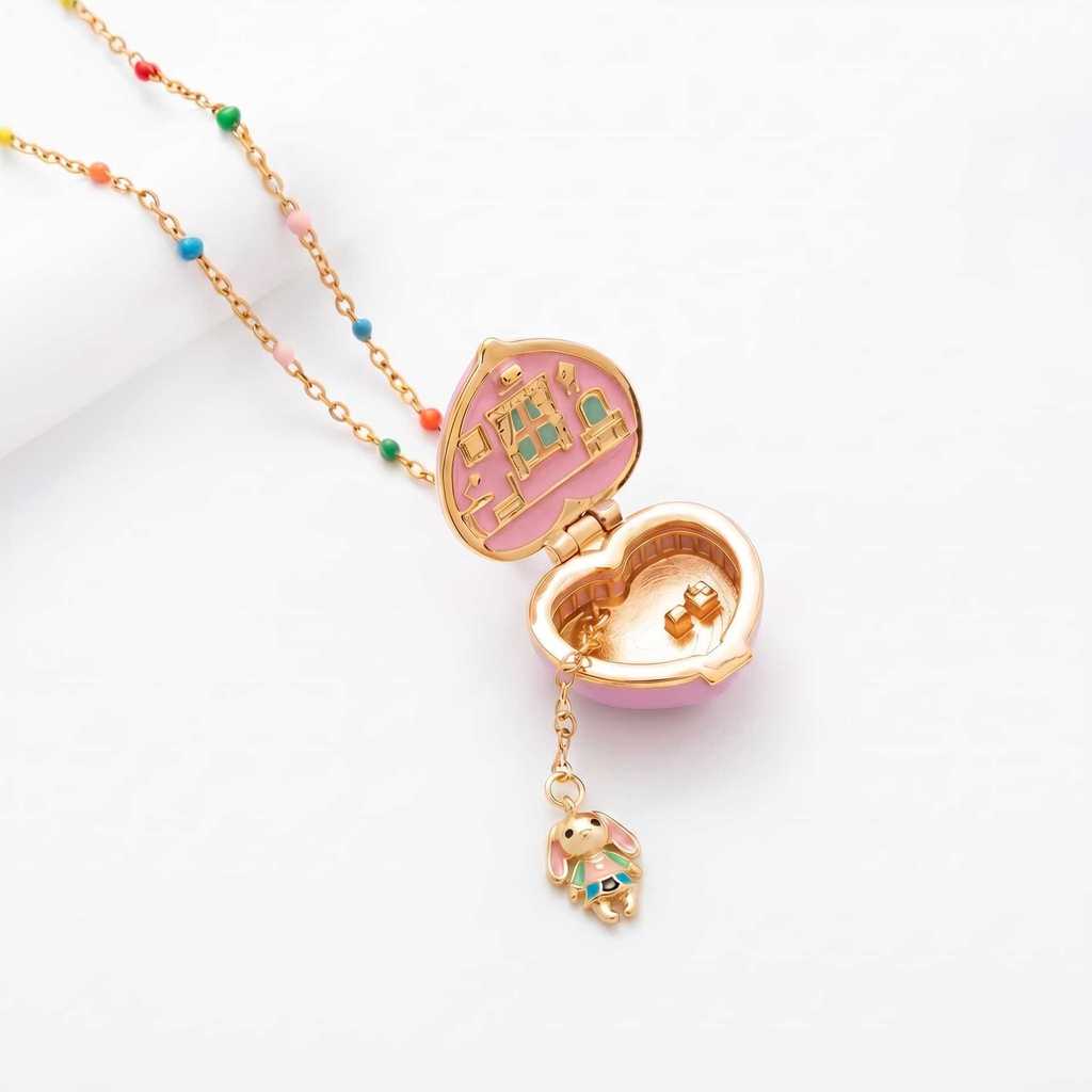 Heart Shaped Copper Necklace With Pink Star Ring And Musical Note For Girls Gift