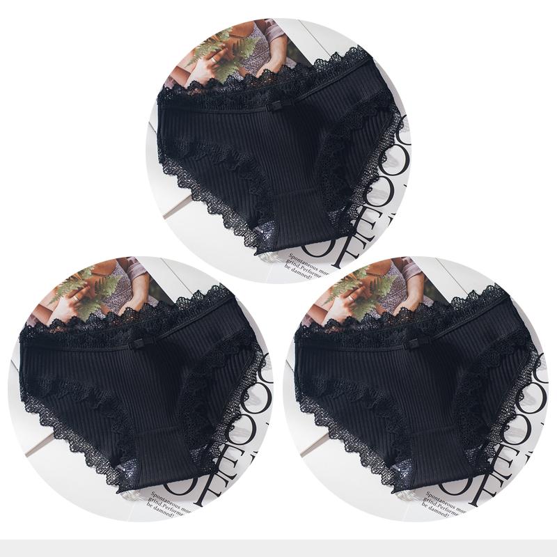 

Хлопковые трусики Женские сексуальные кружевные брифы Модные однотонные трусики Набор трусов с бантиком для девочек Нижнее белье 3 шт./лот XL&3pcs