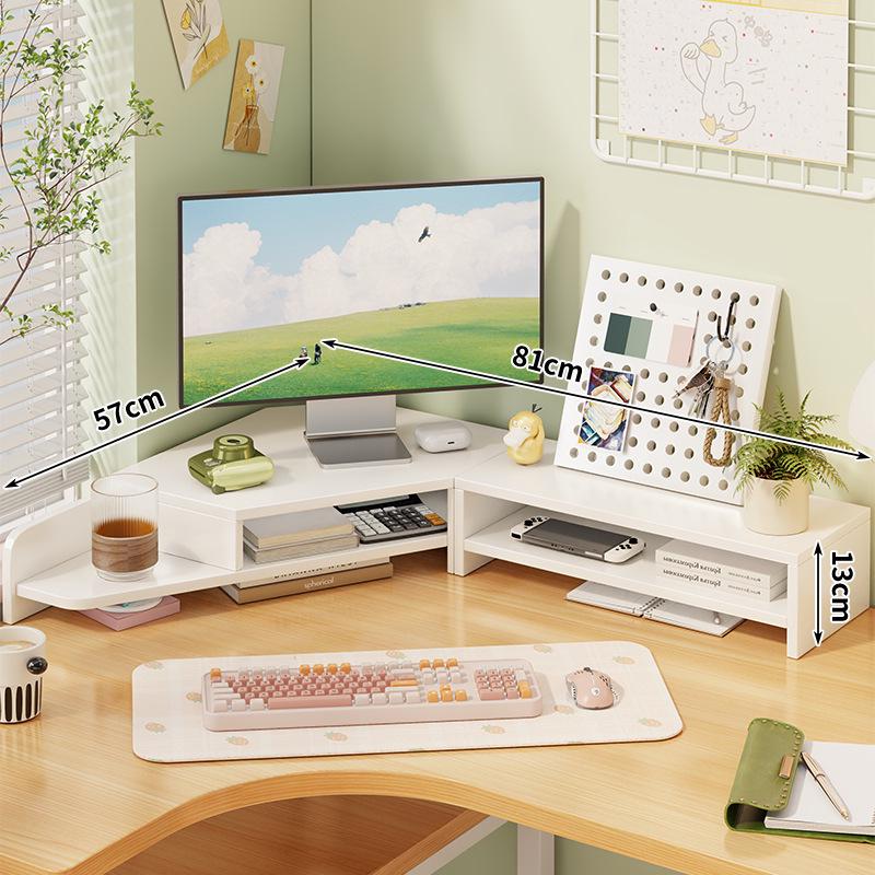 Corner Desktop Monitor Stand with Storage Rack