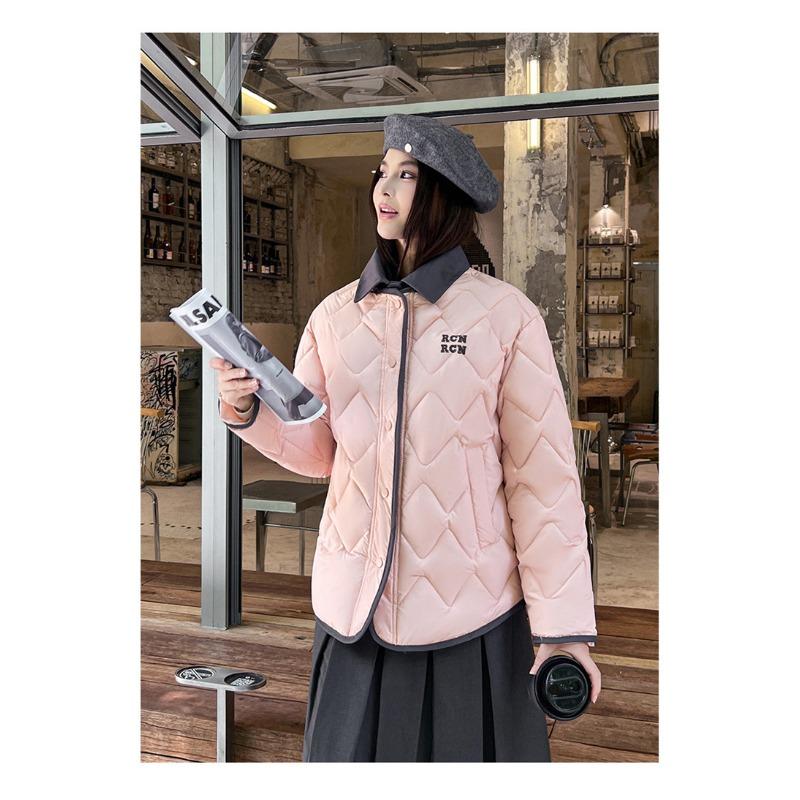 Lapel Contrast Color Lightweight Down Cotton Jacket Women's New Korean Style Splicing Fake Two-piece Cotton Jacket Jacket