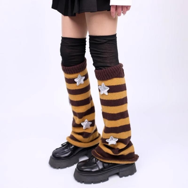 Polainas Punk para Mulheres Fofas Estrela Tricotadas Flare Longas para Botas com Meias Acima do Joelho Conjunto Roupa de Inverno Outono