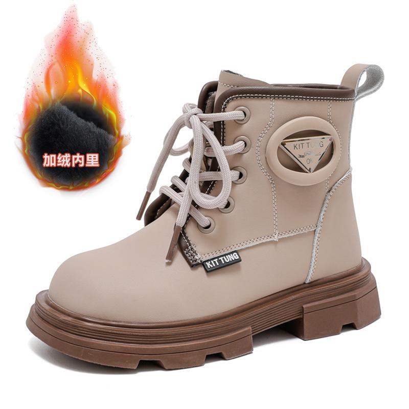 New children's leather boots,  velvet girls' boots