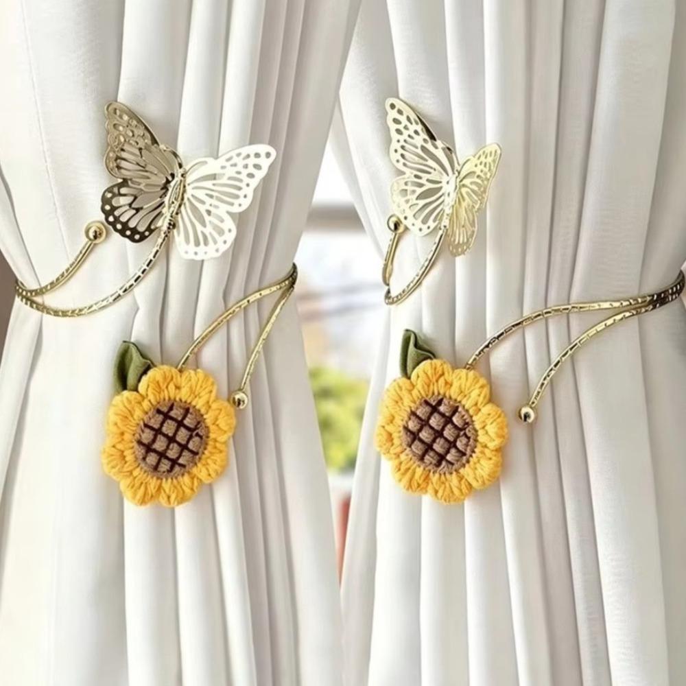 Metal Butterfly Sunflower Curtain Straps Fabric Sunflower Curtain Holders Living Room