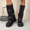 Arrival Fashionable Wide-Leg Knight Long Boots With Inner Elevator & Thick Sole, Side Zipper, Belt Buckle And Slouchy Design