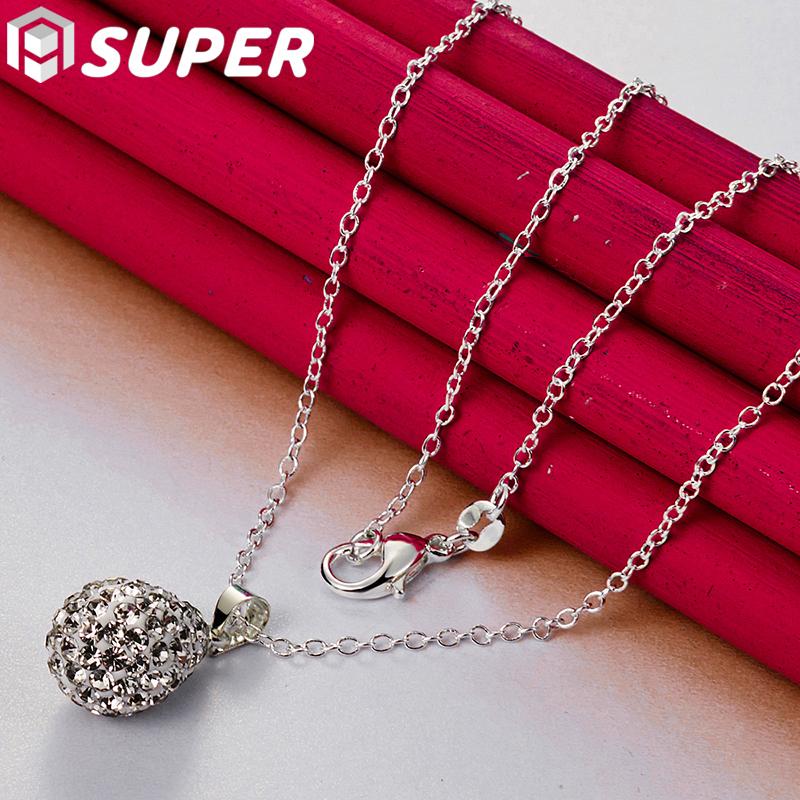 925 Sterling Silver 18 Inch Water Drop Pendant AAA Zircon Necklace Jewelry