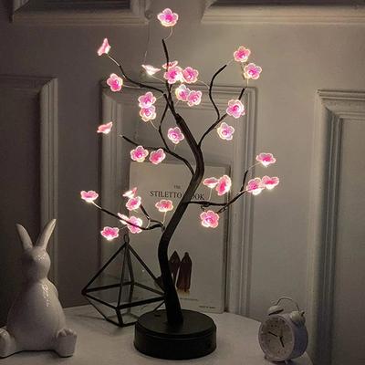 Home Decoration USB/Battery Powered Touch Switch Warm White Artificial Bonsai Cherry Blossom Desktop Tree LED Lamp Light