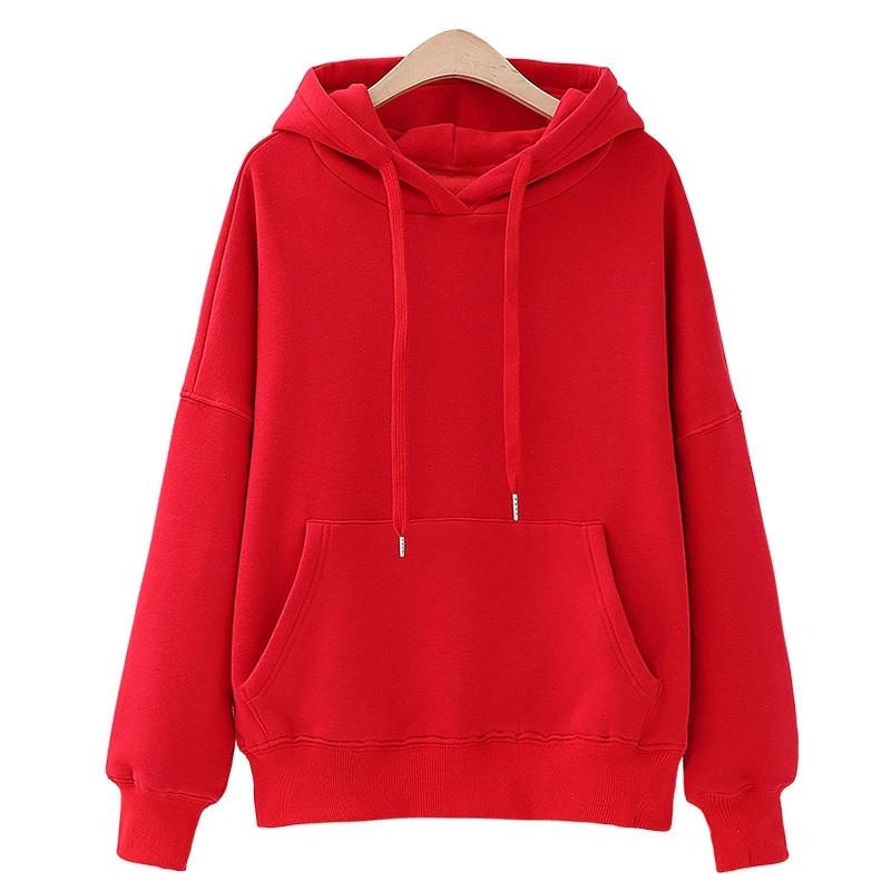 Women's Korean Style Solid Color Hoodie - Autumn, Loose Fit, Versatile, Simple, Plus Velvet