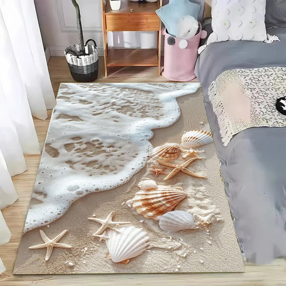 Beach Washable Rugs Starfish Area Rug Decor Carpet for Bedroom Living Room, Non-Slip Carpets for Kitchen Entryway Laundry Dining