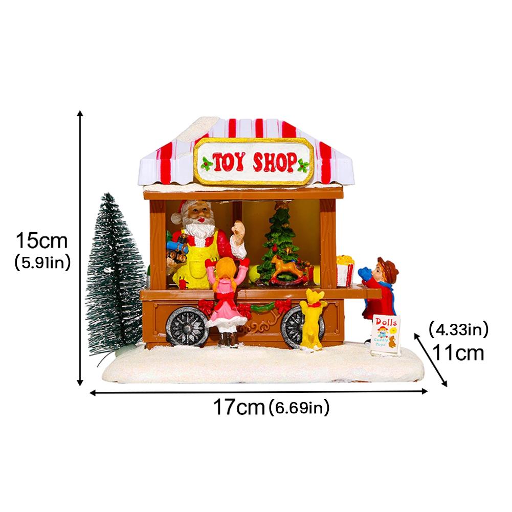 LED Christmas Music Popcorn House Lighted with Christmas Tree Resin Christmas Commissary Figurine Ornaments Xmas Decor and Gifts
