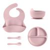 5-piece Baby Silicone Feeding Set, Round Dinner Plate Suction Cup Bowl, Children's Waterproof Bib, Children's Tableware Straw Cup