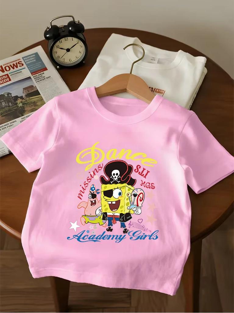 Bouncy SpongeBob Short Sleeve T Shirt Children Summer Cute Crewneck Casual Boys Girls 3-14