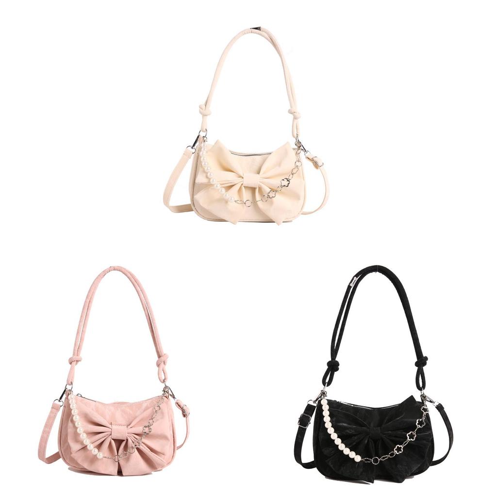 Borsa a tracolla carina con fiocco in PU con chiusura a zip per l'uso quotidiano casual