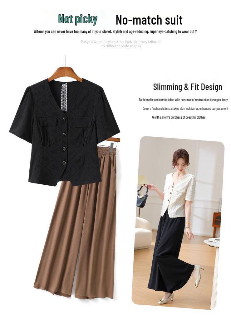 Mom's 2026 Stylish Two-Piece Summer Dress Set: Short-Sleeved Top and Skirt for Middle-Aged Women