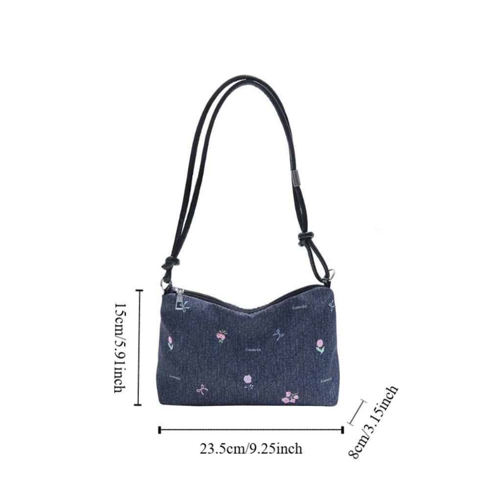 Blue Bow Underarm Bag Korean Women's Handbag Fashion Denim Shoulder Bag  Commuting