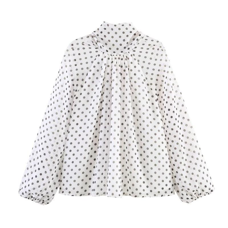 Moda femminile: Camicia Casual Lunga a Pois Stile Europeo e Americano