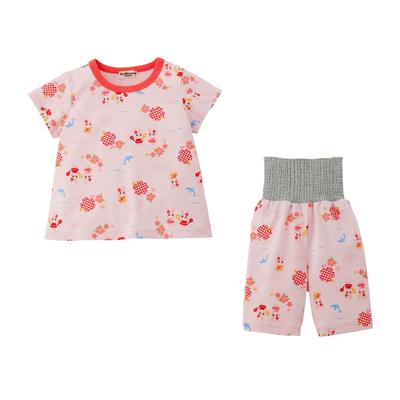 MIKIHOUSE HOT BISCUITS Short Sleeve Pajamas for Boys and Girls, Baby/Kids' Clothing, Pink, 80cm, 70-7334-141