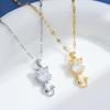 Chic Kitten Pendant Necklace: Titanium Steel, Shiny Zircon, Versatile Clavicle Chain for Women.