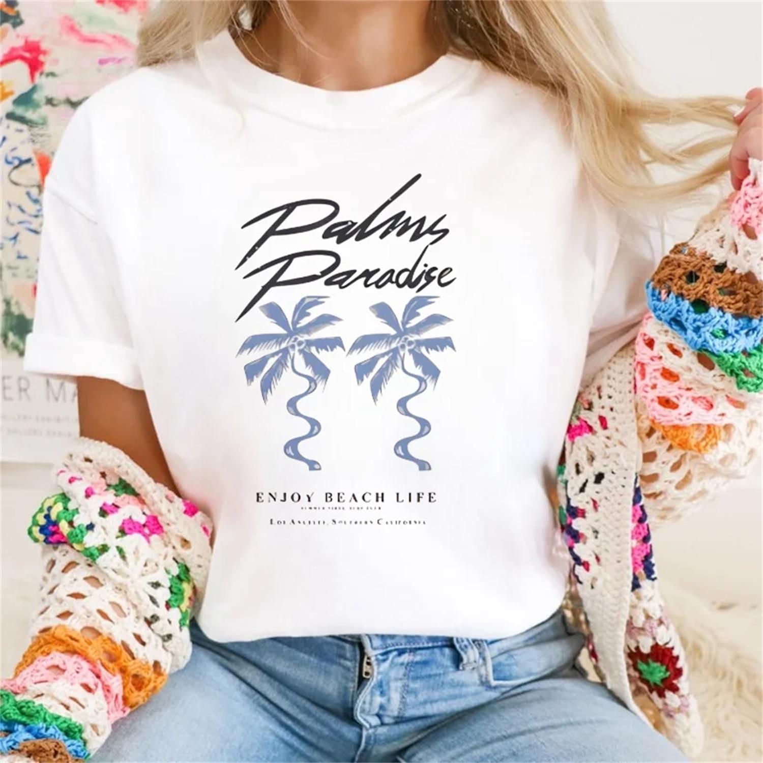 

Women s Short Sleeved T-Shirt Beach Vacation Style Summer Versatile Clothing Simple Round Neck Fashionable Casual T-Shirt Top XXXXXL