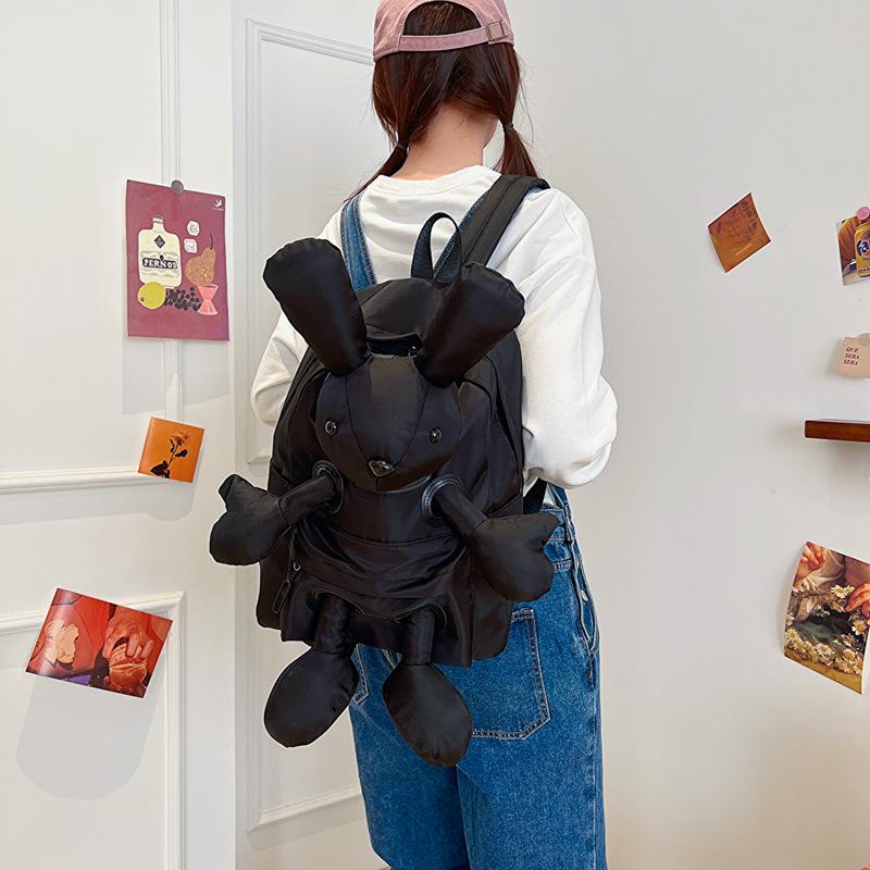 

2024 Летний милый нейлоновый рюкзак с кроликом для студентов - повседневная модная сумка чёрный