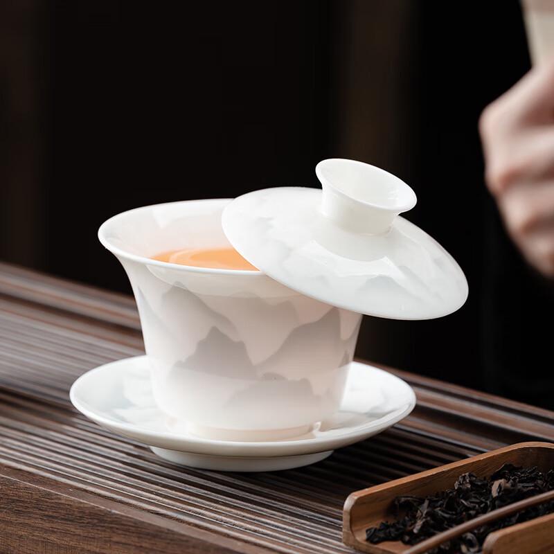 Mutton Fat Jade White Porcelain Suspended Gaiwan Teacup