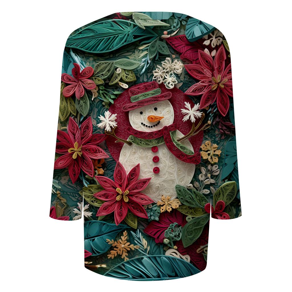 Women's Tops Three-quarter Sleeve Shirt V-neck Loose Casual Shirt Print T-shirt