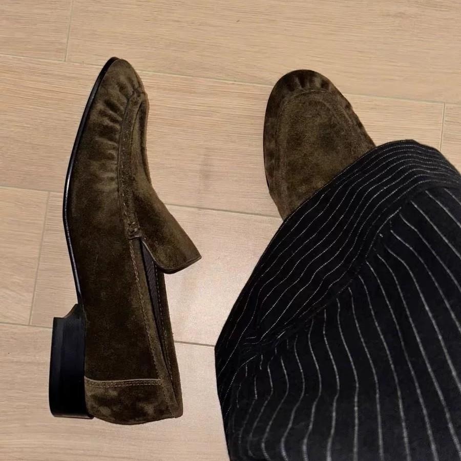 Sheepskin Version~ Retro British Style Round Head Thick Heel One Pedal Loafers Women's 2025 New Small Leather Shoes Single Shoes