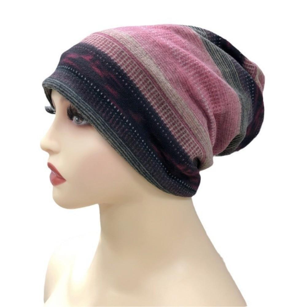 Stripe Print Pullover Hat Multifunctional Keep Warm Women's Pile Hat Autumn and Winter