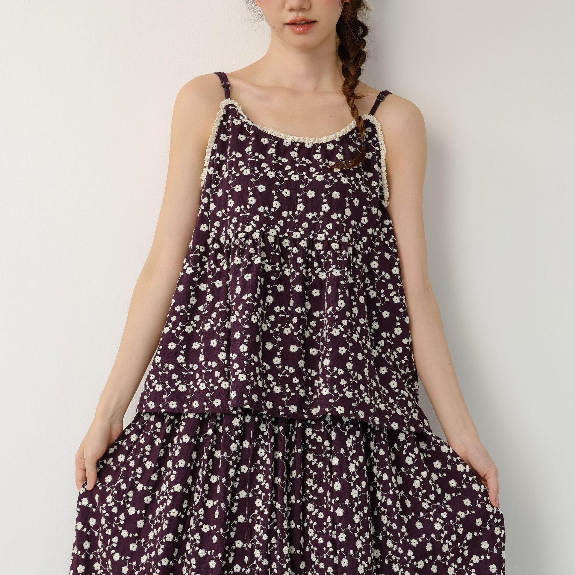 

Mori Style Embroidered Camisole & Tassel Skirt Set - Plus Size Casual One Size