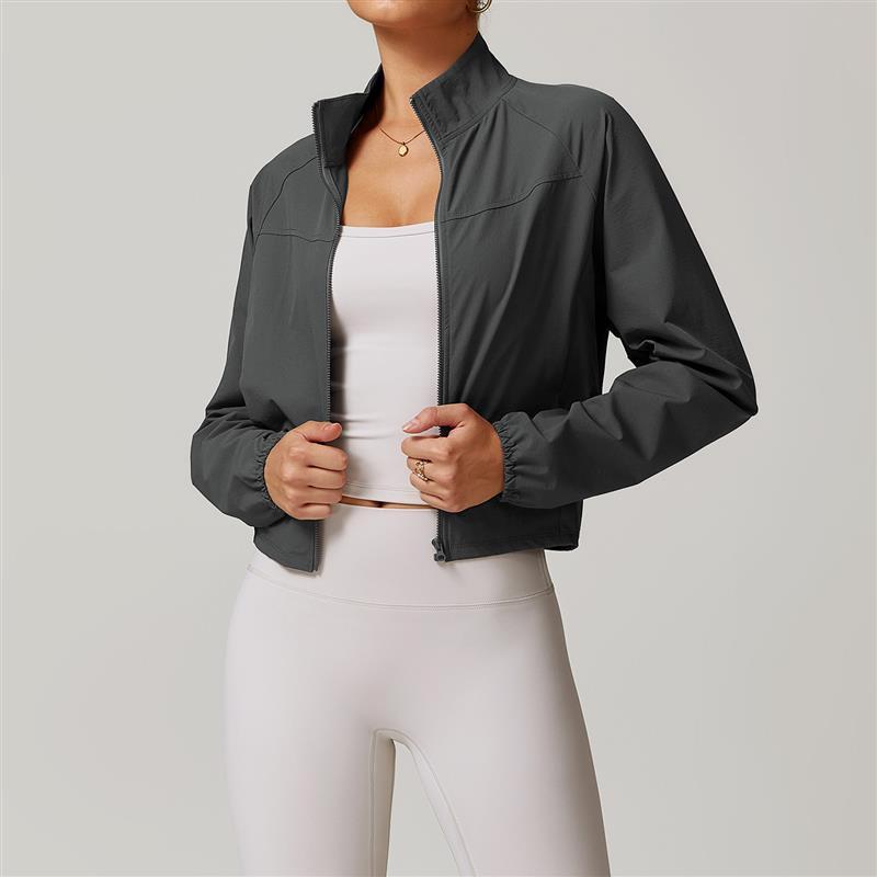 Damen Quick-Dry Stehkragen Yoga Jacke - Leicht, Winddicht, Langarm für Laufen & Outdoor Fitness.