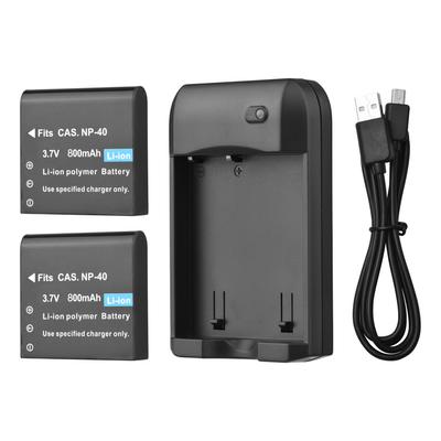 NP-40-Akkuladegerät mit LED-Anzeigeleuchte + 2 Stück NP-40-Akkus 3,7 V 800 mAh mit USB-Aufladung
