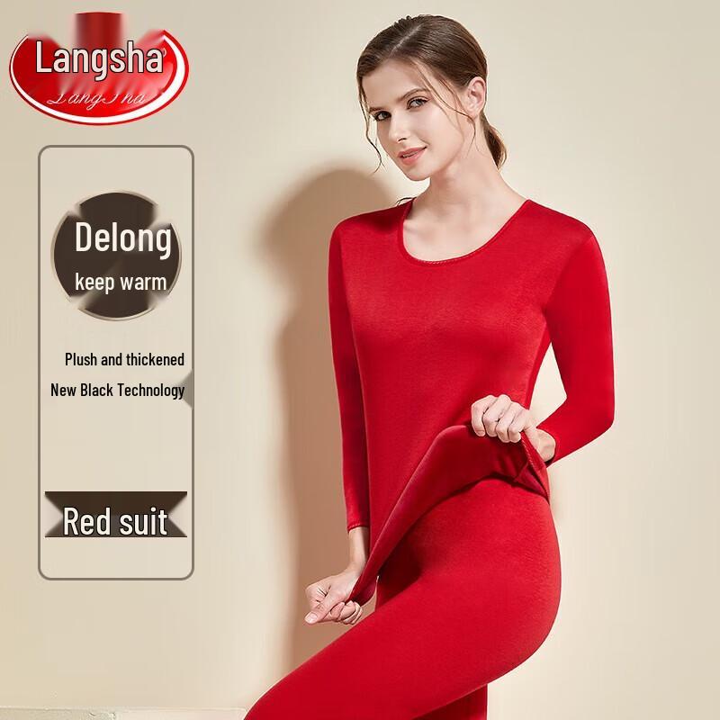 

Langsha Women s De Velvet Fleece-Lined Thermal Underwear Set L