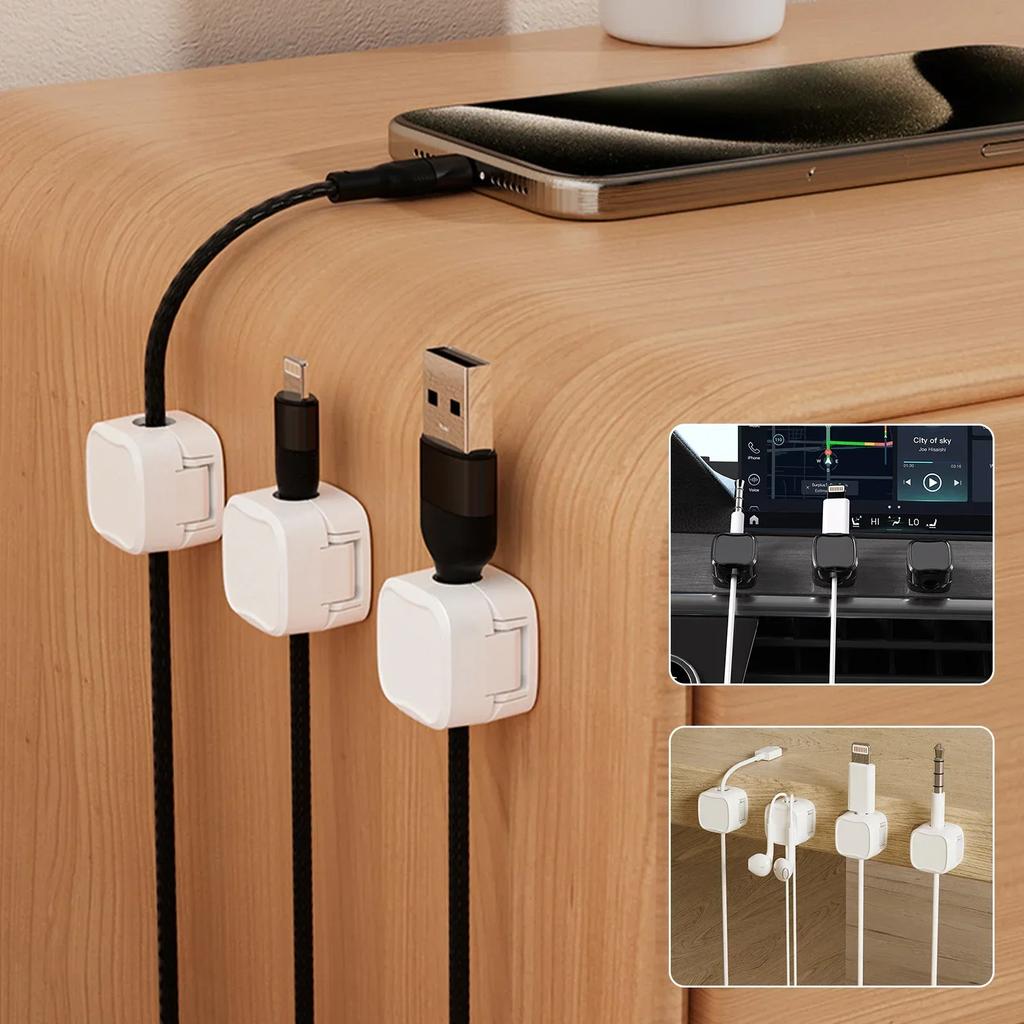 6/12/24PCS Magnetic Cable Organiser Clips Cable Management Wire Manager Cord Holder Charging Cable Winder Wall Mounted Hook