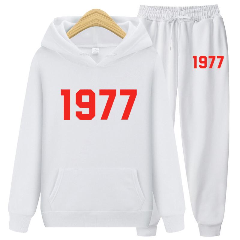 1977 Hoodie Two-Piece Sets Hoodie Set Men and Women Fashion Brand High Street Loose Fleece Autumn Winter Warm Hoodies+Pants Set