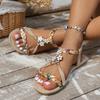 Fashion Zoki Fashion Flowers Bohemia Sandals for Women 2025 Summer Woven Band Flats Sandals Woman Non Slip Beach Sandles Plus Size 43