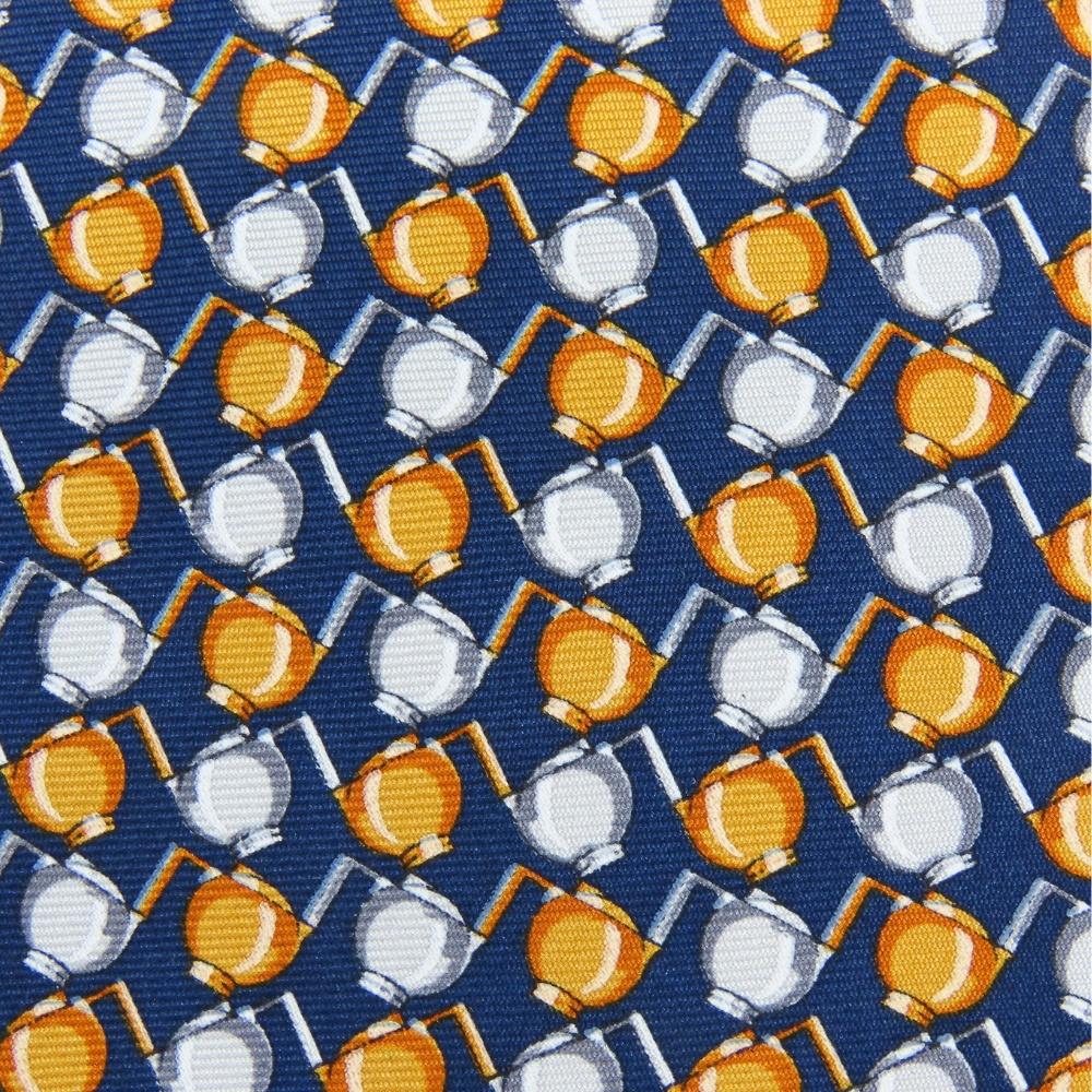 Used Dunhill Tie Silk Navy Orange Business