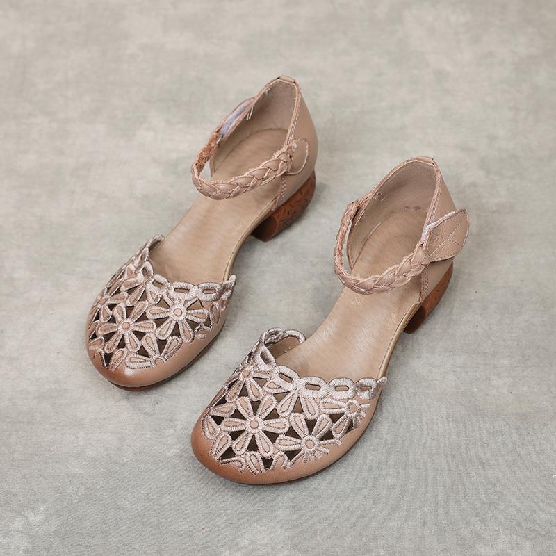 Fashion GKTINOO 2025 Summer Women's Genuine Leather Shoes Woman Retro Hollow Out Sandals Female Hook & Loop Heels Ladies Platform Sandal