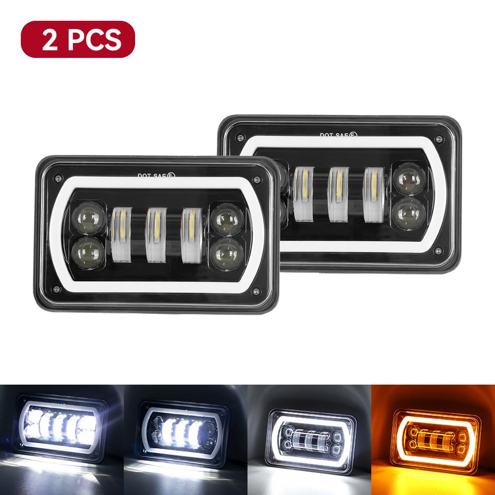 4X6inch Black Square LED Headlight DRL LED Driving Light Hi/Lo  For Honda Offroad Trucks Accessories Rectangular Light 12V
