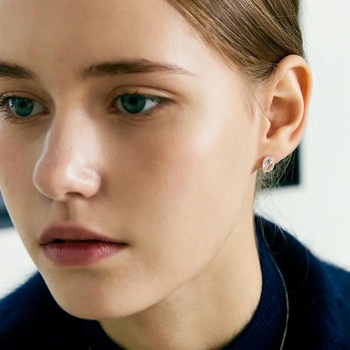 [Silver925] Oval back point hoop earring