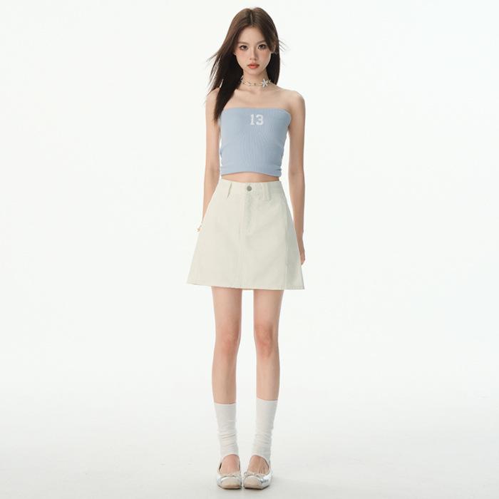 

Женская юбка-трапеция в стиле ретро из американского денима - корейский стиль 2025 года, летний дизайн, защищающий от воздействия окружающей среды M