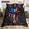 Duvet Cover Set Black Skull SkeletonPaisley Floral Gothic Luxury Soft Bedding Set Comforter Cover Halloween Decor,Queen Size
