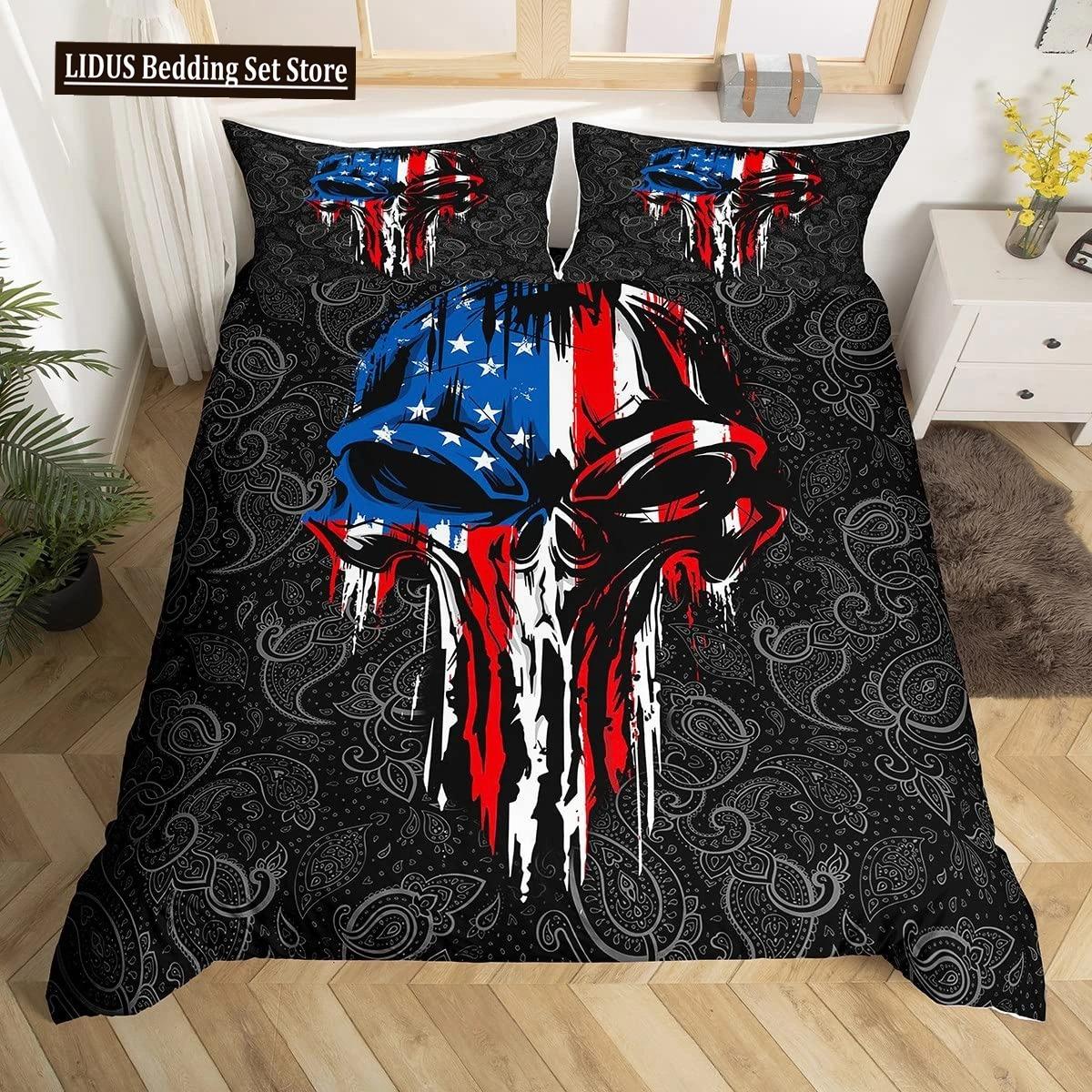 

Duvet Cover Set Black Skull SkeletonPaisley Floral Gothic Luxury Soft Bedding Set Comforter Cover Halloween Decor,Queen Size EU Single 135x200cm