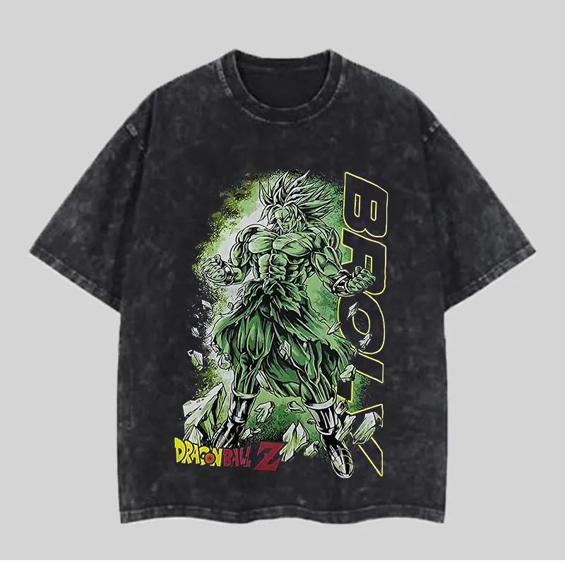 Broly T Shirt Men Acid Wash Anime Super Saiyan Green Aura Graphic Cotton Vintage Gym Streetwear Dragon Ball Z Manga Tee Top M