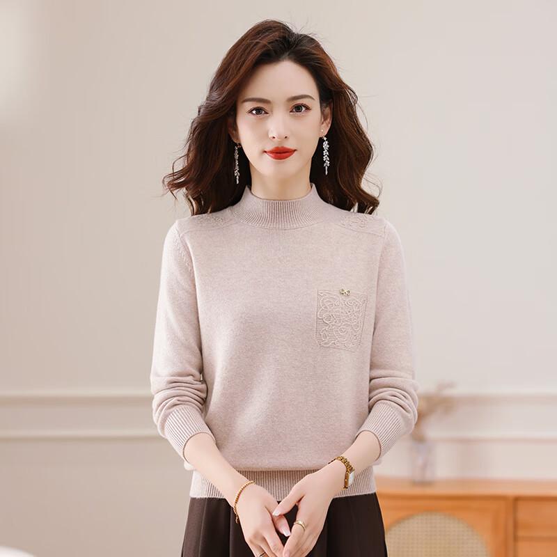 Women's 100% Wool Semi-High Collar Thick Sweater